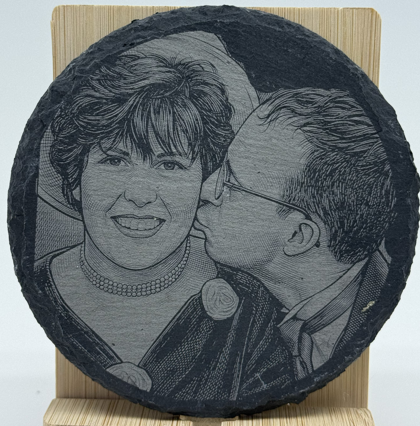 Personalised Photo Engraved Slate & Wood Coaster – Custom Photo Keepsake Gift