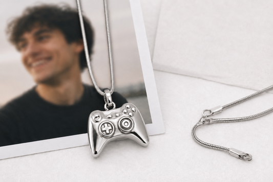 Personalised Game Controller Ashes Necklace – Engraved Memorial Urn Jewellery