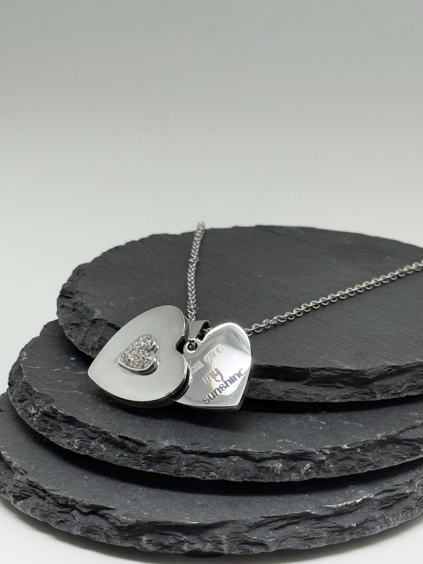 Hidden Heart Locket Necklace - Custom Engravend Hidden Message