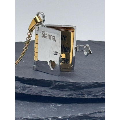 Personalised Book Locket Necklace | Custom Engraved Message