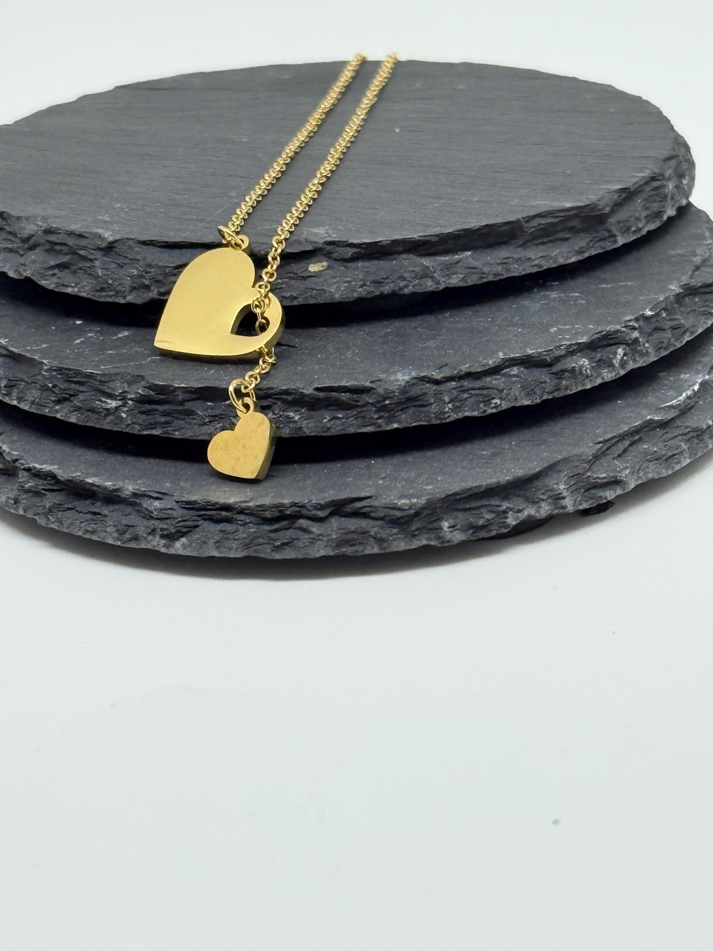 Personalised Engraved Heart Drop down Pendant Necklace.  Gold or Silver.