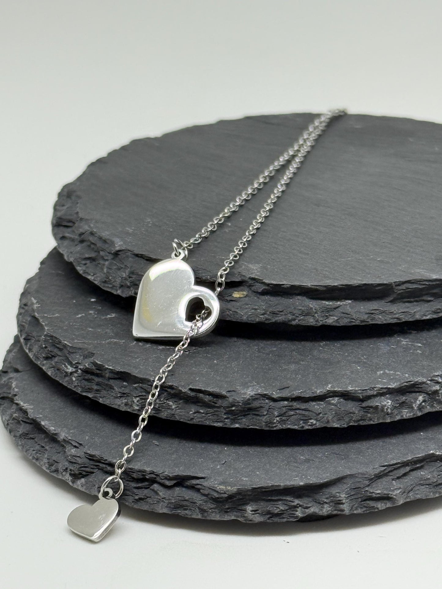 Personalised Engraved Heart Drop down Pendant Necklace.  Gold or Silver.