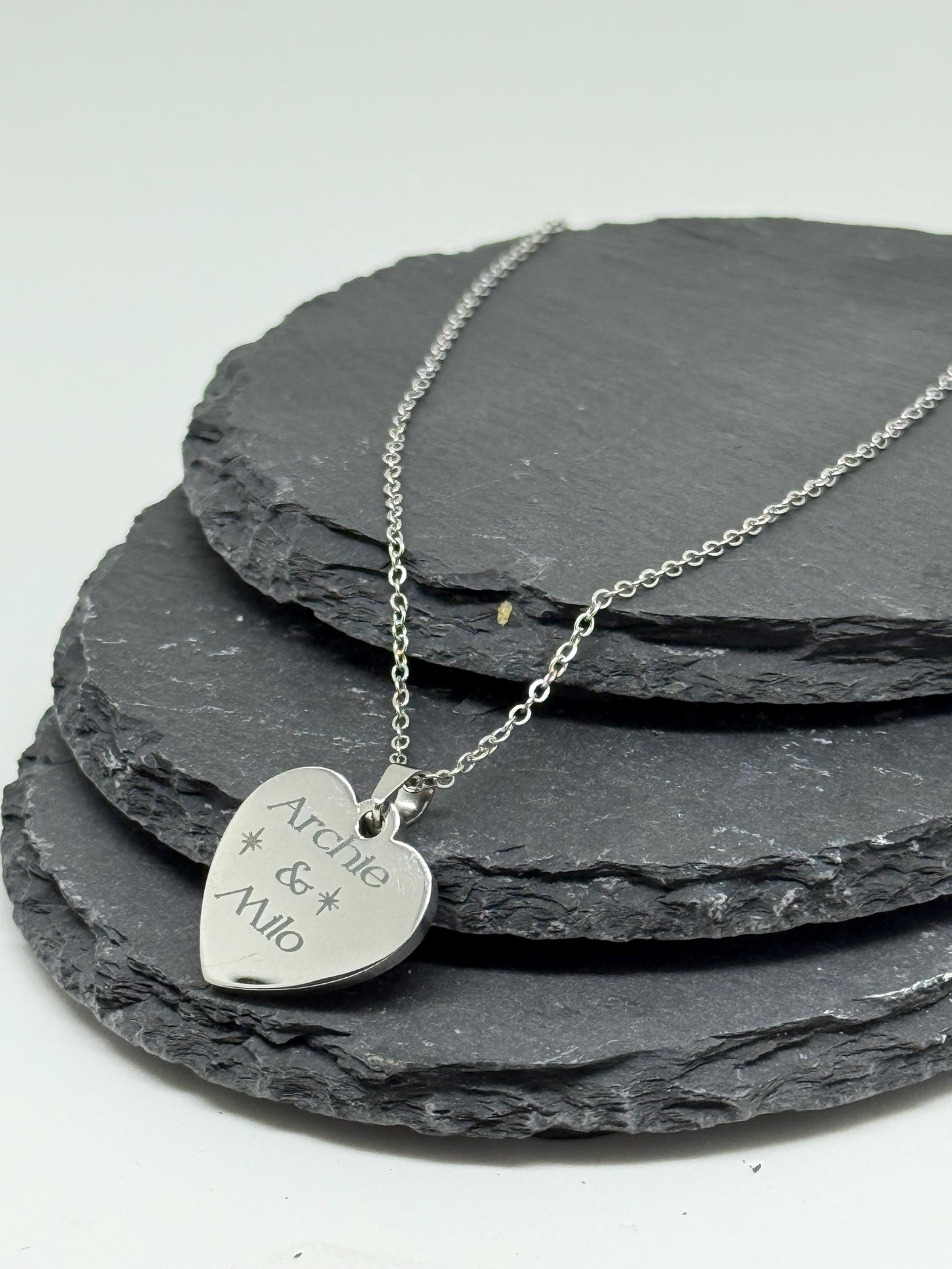 Personalised Heart Necklace - Custom Engraved Pendant in Silver, Gold & Rose Gold