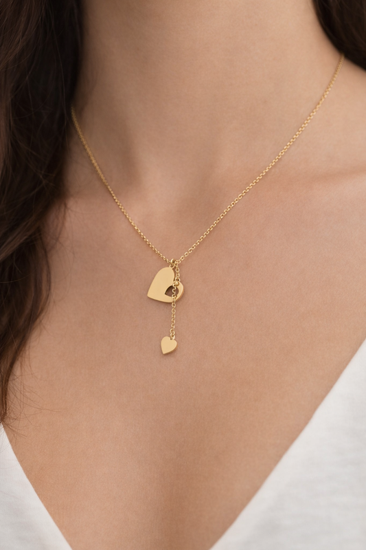 Personalised Engraved Heart Drop down Pendant Necklace.  Gold or Silver.