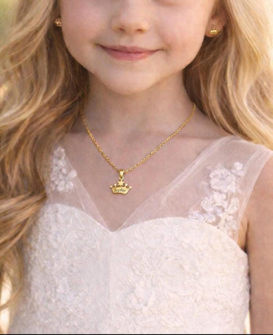 Personalised Crown Necklace & Earrings Set – Custom Name Jewellery
