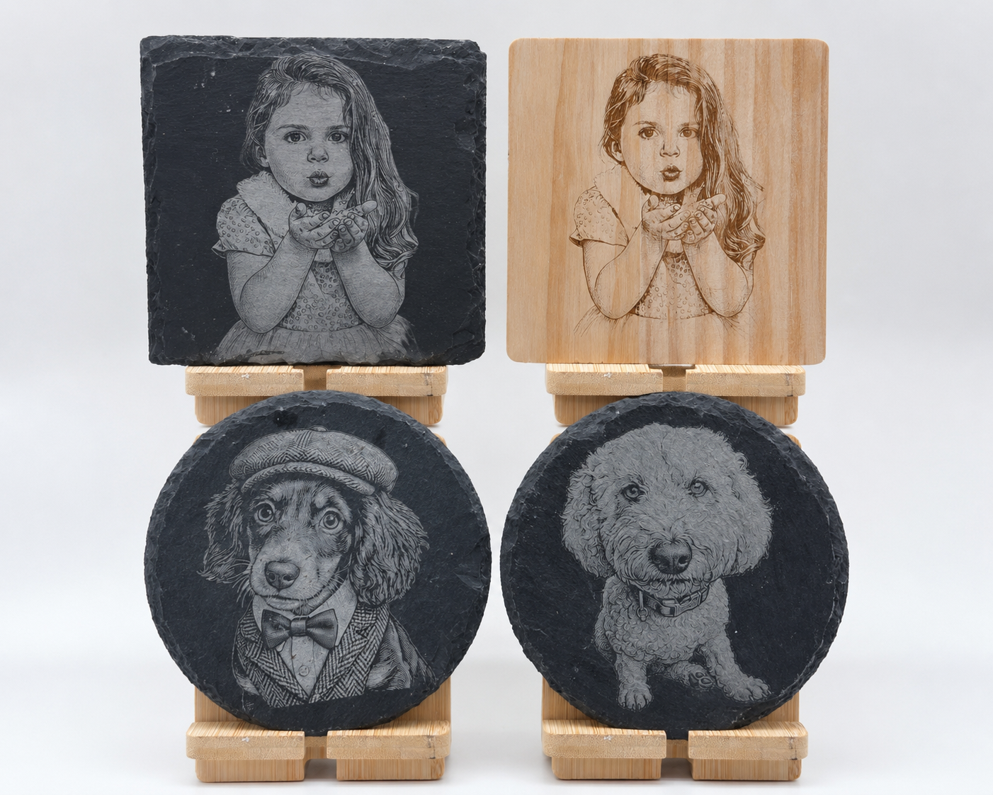 Personalised Photo Engraved Slate & Wood Coaster – Custom Photo Keepsake Gift