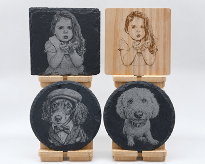 Personalised Photo Engraved Slate & Wood Coaster – Custom Photo Keepsake Gift