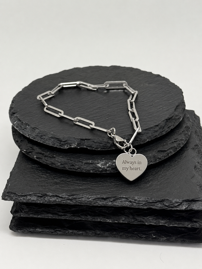 Personalised Heart Ashes Bracelet – Memorial Keepsake Urn Jewellery – Loss of Loved One Gift