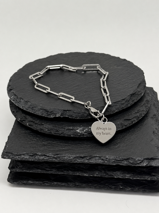Personalised Heart Ashes Bracelet – Memorial Keepsake Urn Jewellery – Loss of Loved One Gift