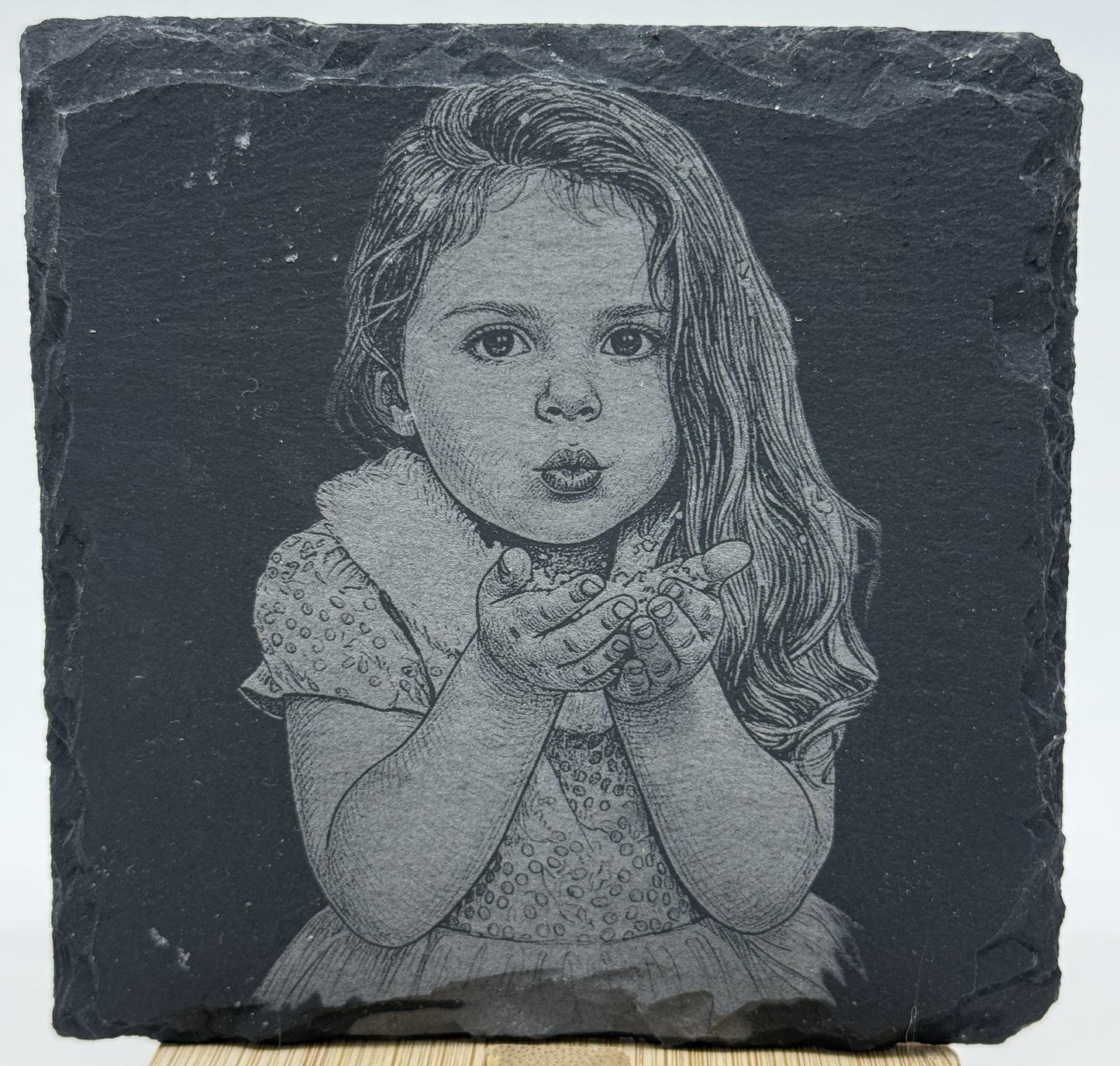 Personalised Photo Engraved Slate & Wood Coaster – Custom Photo Keepsake Gift