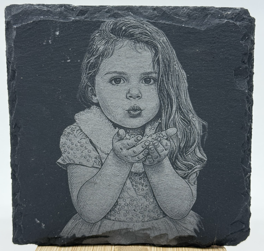Personalised Photo Engraved Slate & Wood Coaster – Custom Photo Keepsake Gift