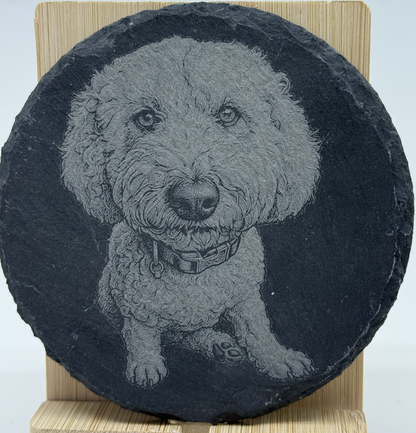 Personalised Photo Engraved Slate & Wood Coaster – Custom Photo Keepsake Gift