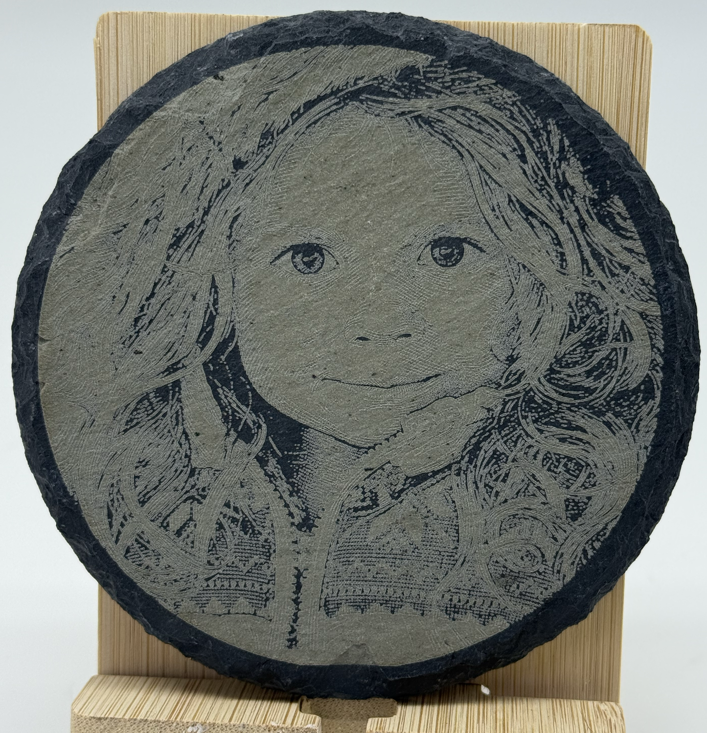 Personalised Photo Engraved Slate & Wood Coaster – Custom Photo Keepsake Gift