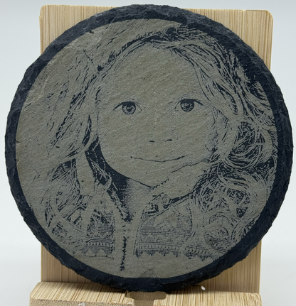 Personalised Photo Engraved Slate & Wood Coaster – Custom Photo Keepsake Gift