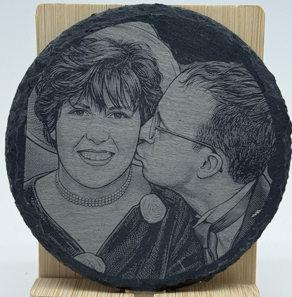 Personalised Photo Engraved Slate & Wood Coaster – Custom Photo Keepsake Gift