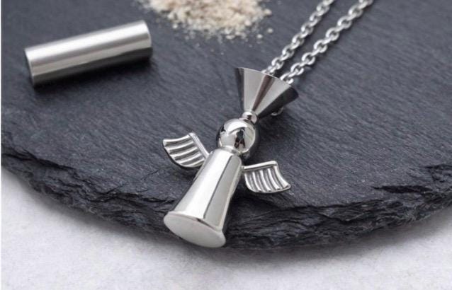 Personalised Angel Ashes Necklace – Memorial Keepsake Urn Jewellery – Loss of Loved One Gift