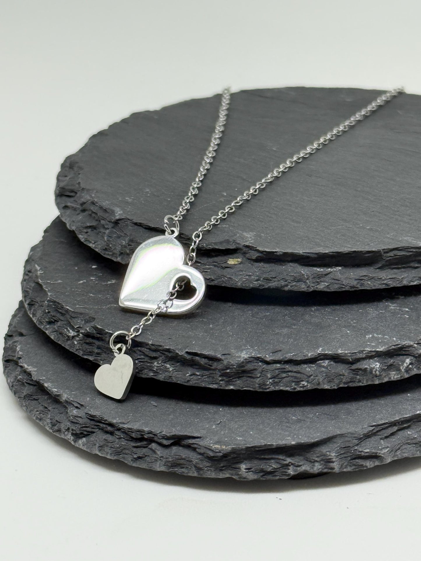 Personalised Engraved Heart Drop down Pendant Necklace.  Gold or Silver.