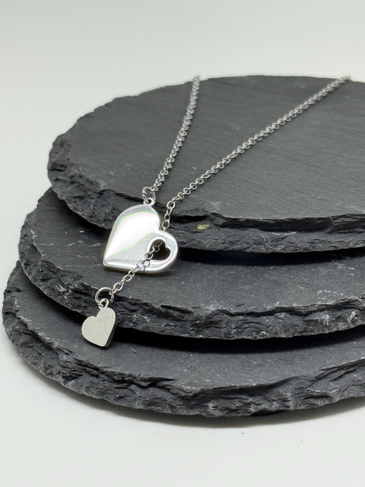 Personalised Engraved Heart Drop down Pendant Necklace.  Gold or Silver.