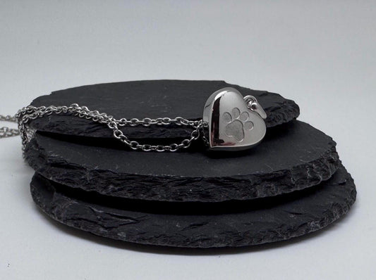 Personalised Pet Ashes Necklace – Heart Paw Print Memorial Urn