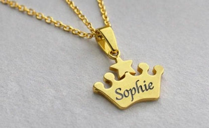 Personalised Crown Necklace & Earrings Set – Custom Name Jewellery