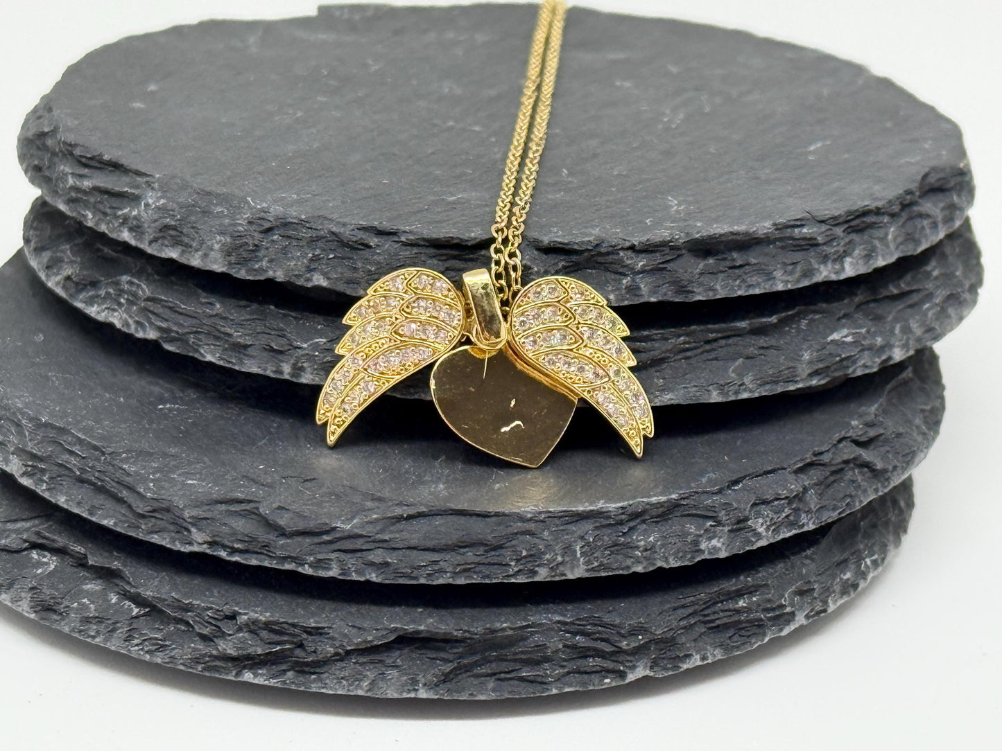 Hidden Heart Angel Wing Necklace – Personalised Memorial Keepsake (Gold or Silver)