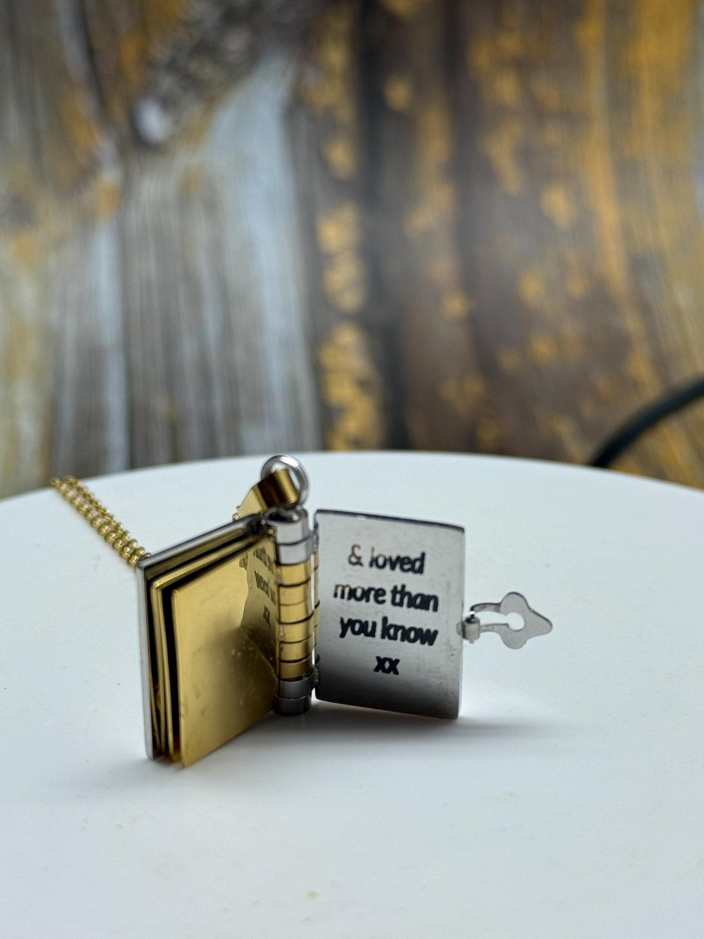 Personalised Book Locket Necklace - Custom Engraved Message