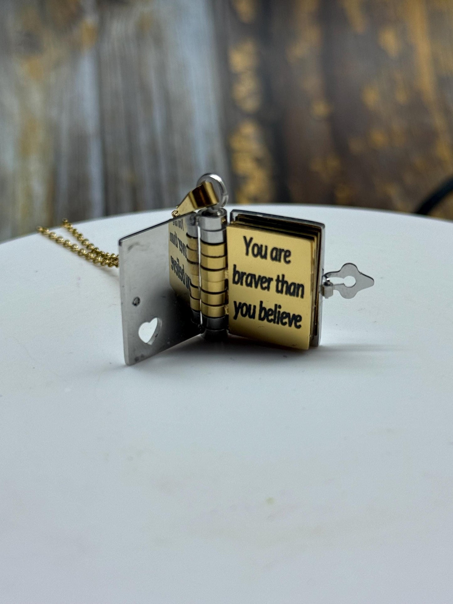 Personalised Book Locket Necklace - Custom Engraved Message