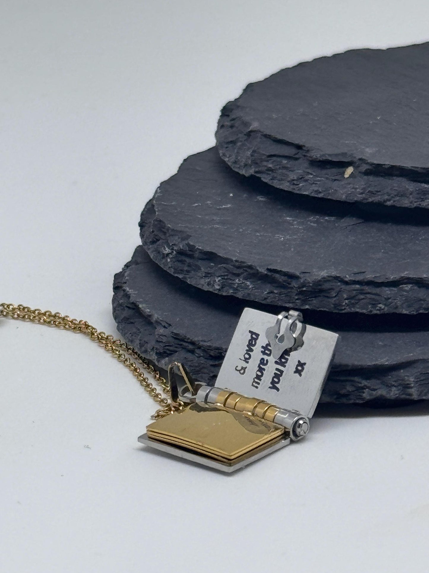 Personalised Book Locket Necklace - Custom Engraved Message