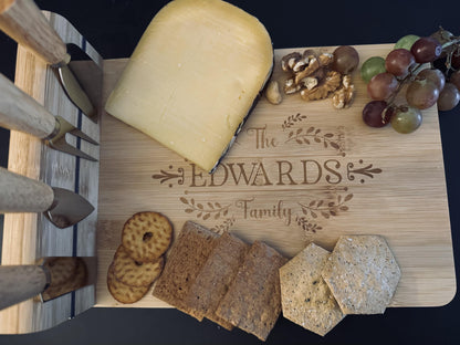 Personalised Cheese Board with Knives, Engraved Bamboo Charcuterie Board, Cheese Knife Set, Wedding Gift, Housewarming Gift f