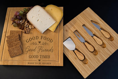 Personalised Engraved Cheese Board Gift Set, Engraved Charcuterie Board with Cheese Knives.