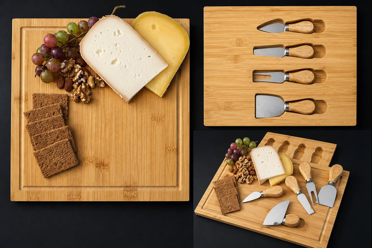 Personalised Engraved Cheese Board Gift Set, Engraved Charcuterie Board with Cheese Knives.